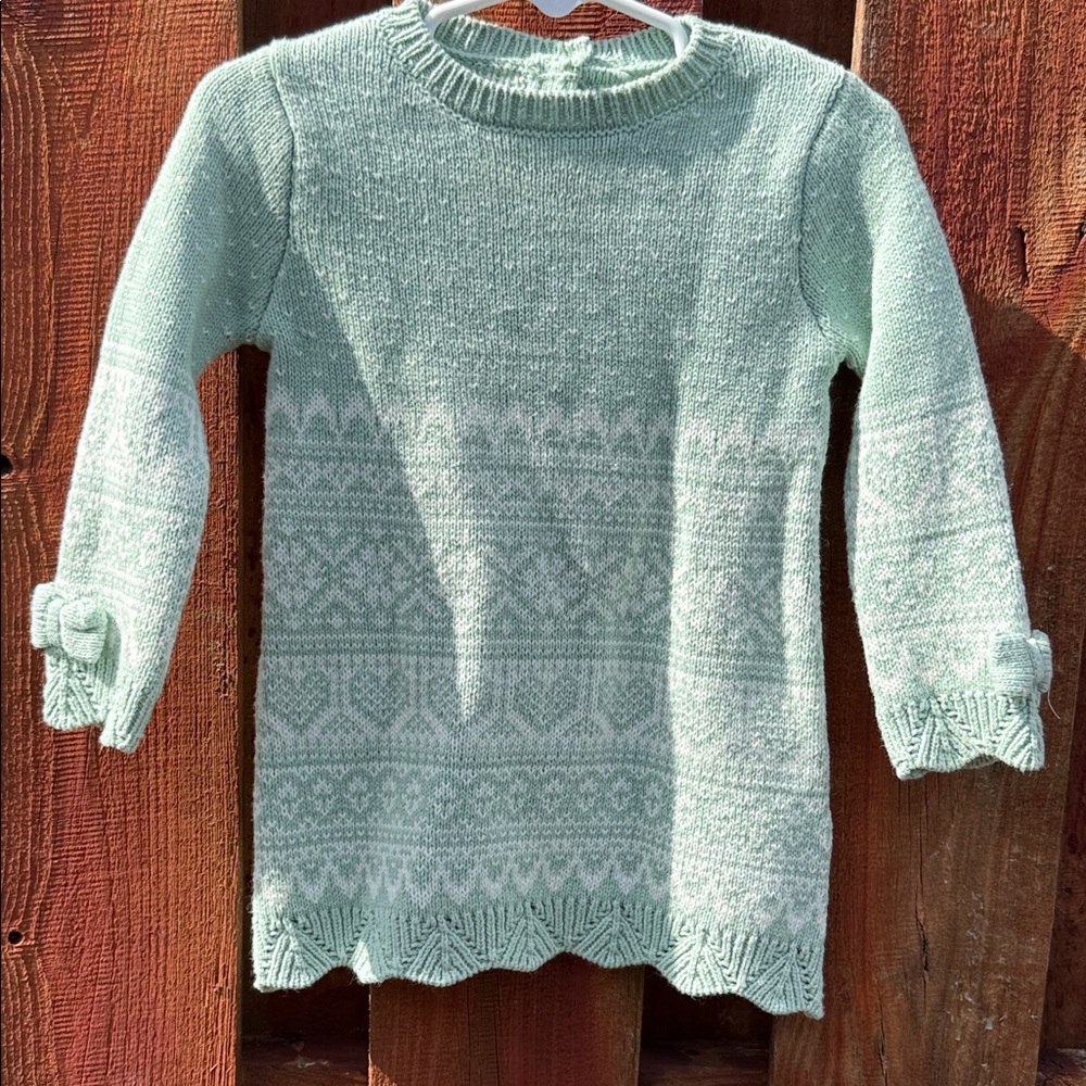 Adrienne Vittadini Bambini Girls Mint Green Fair Isle Knit Sweater Dress 12M